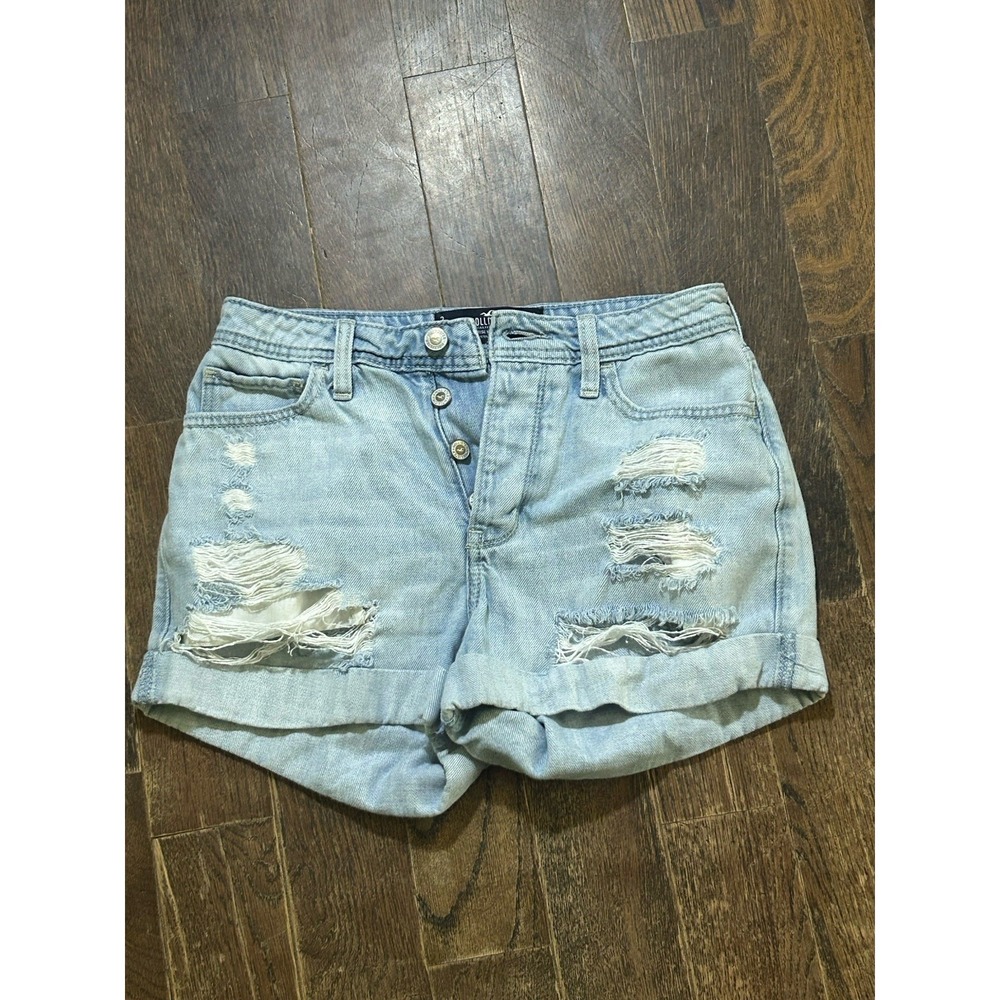 Hollister High Rise Distressed  Button Fly Mom Denim Shorts Light‎ Wash Size 3
